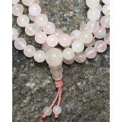 ROSE QUARTZ MALA Produceret af tibetanske kunsthndvrkere i det tibanske settlement, Indien